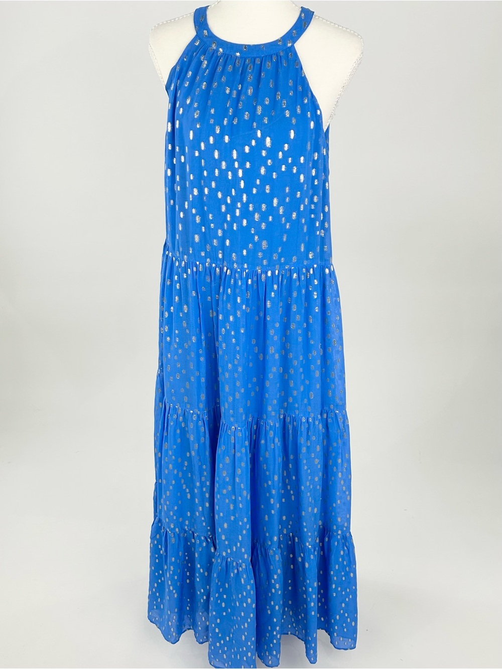 Lilly Pulitzer Beccalyn Maxi Dress Boca Blue Metallic Silver M